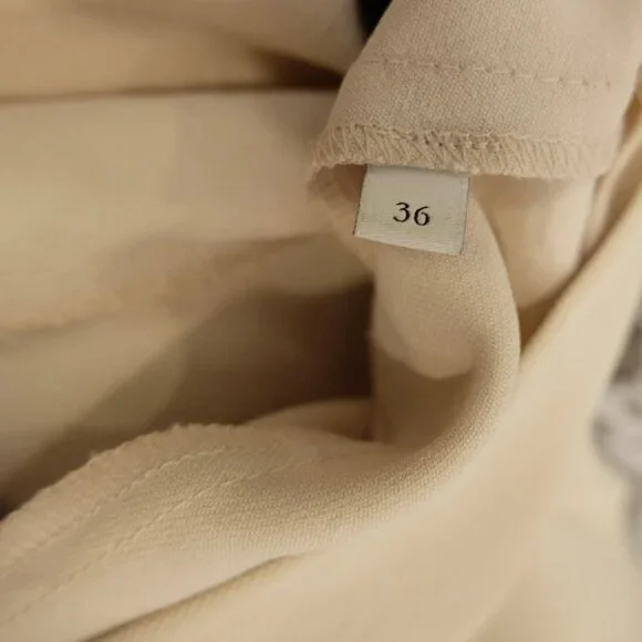 SANDRO~ALBI Ruched Ruffled Crepe Mini Dress~ Beige~EU 36 - Picture 5 of 7